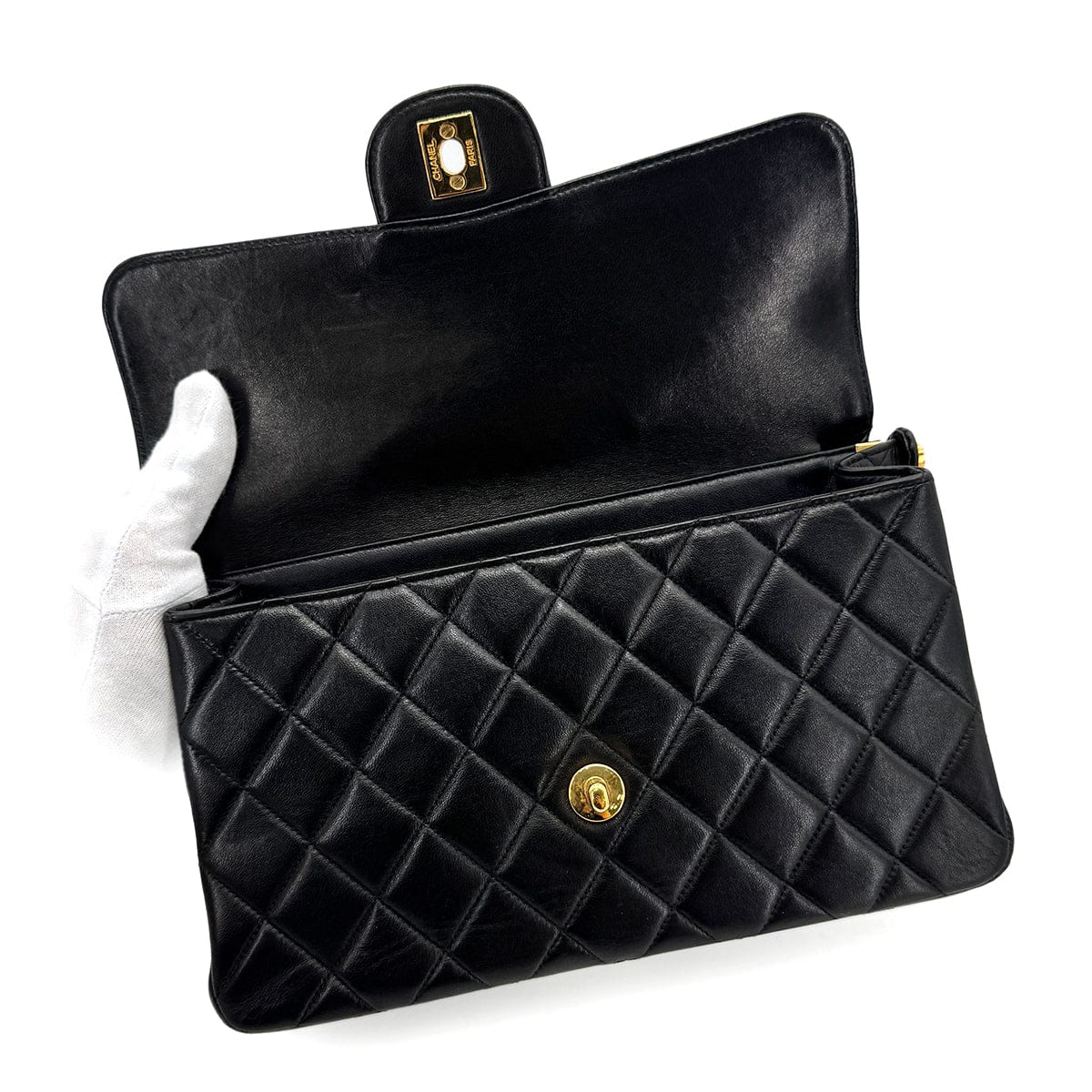 Luxury Promise Japan CHANEL VINTAGE W FACE CHAIN HAND BAG BLACK LAMB SKIN 90276374