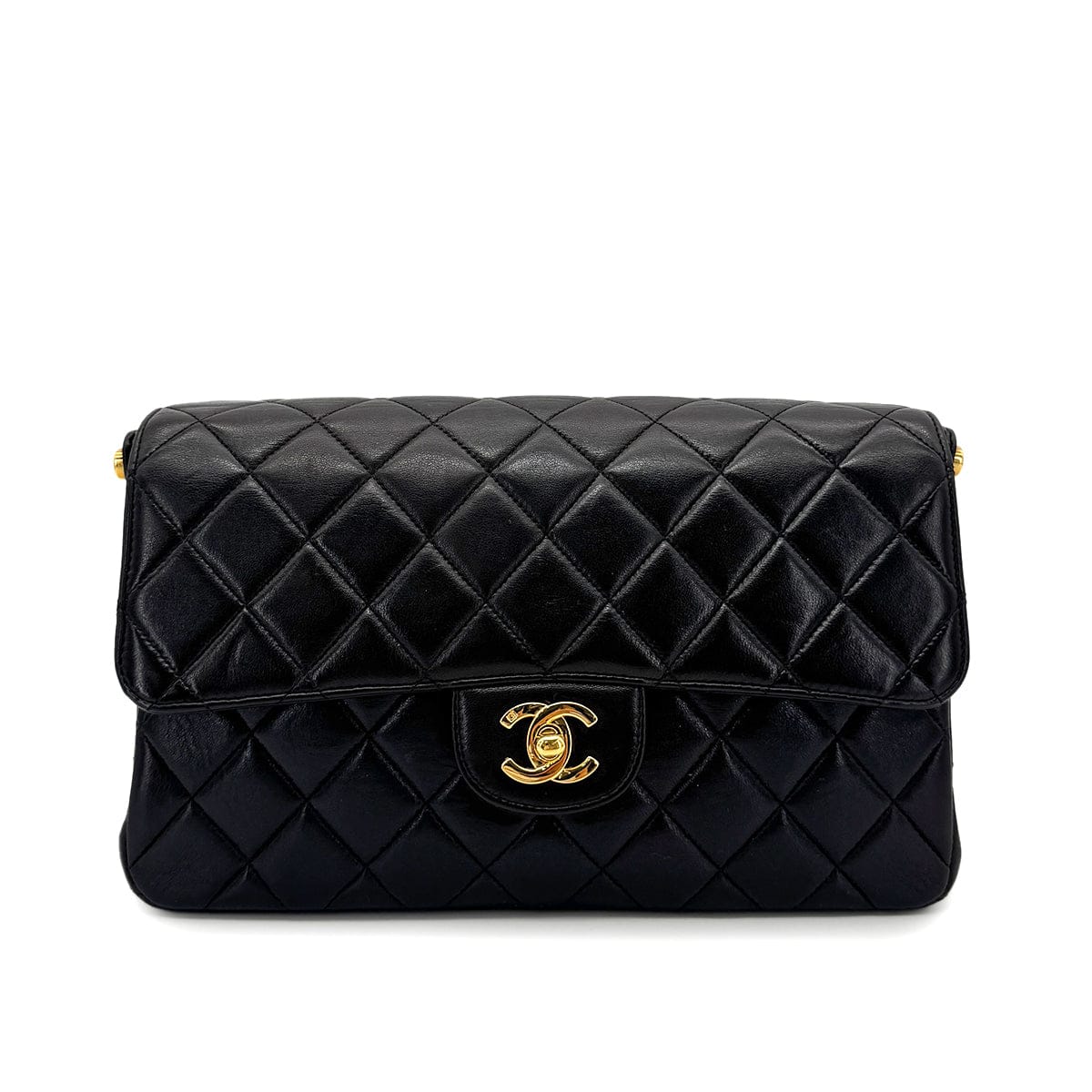 Luxury Promise Japan CHANEL VINTAGE W FACE CHAIN HAND BAG BLACK LAMB SKIN 90276374