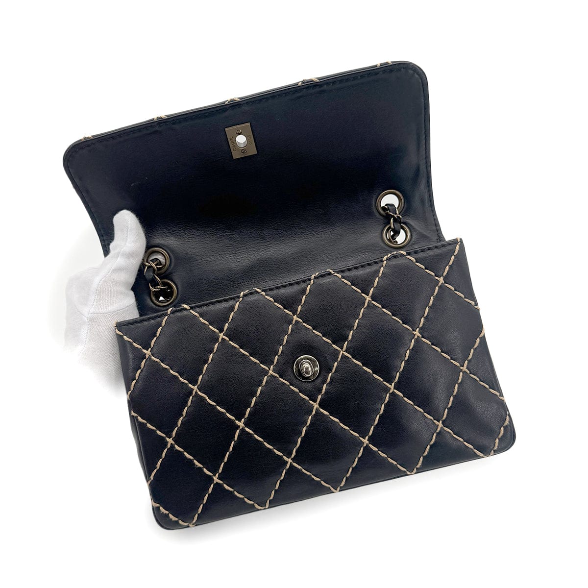 Luxury Promise Japan CHANEL VINTAGE WILD STITCH CHAIN SHOULDER BAG BLACK LEATHER 90273066