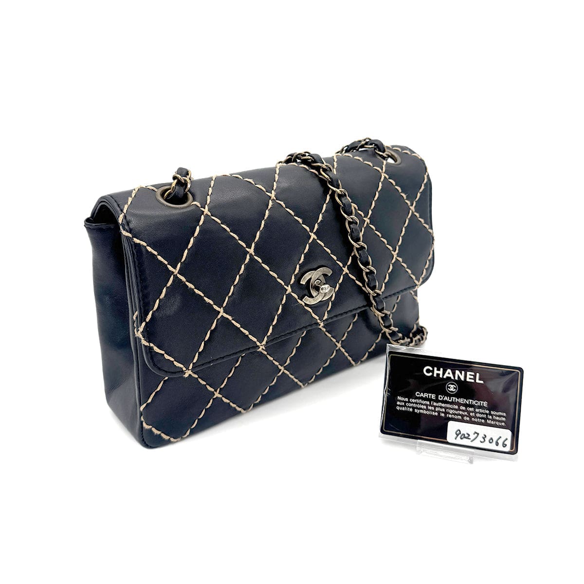 Luxury Promise Japan CHANEL VINTAGE WILD STITCH CHAIN SHOULDER BAG BLACK LEATHER 90273066