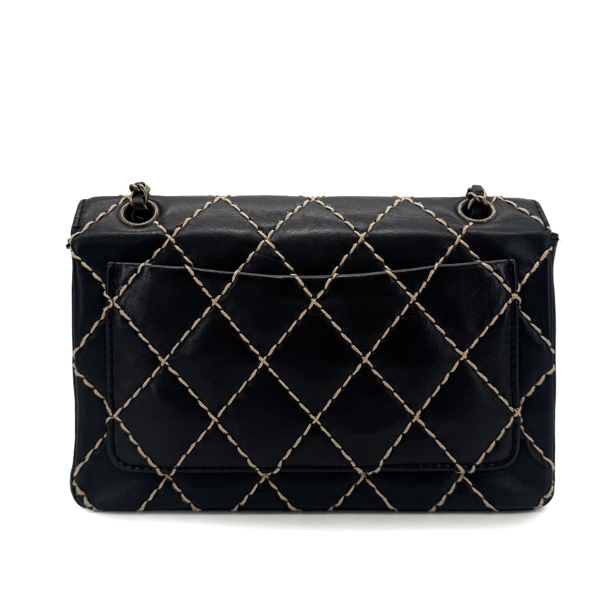 Luxury Promise Japan CHANEL VINTAGE WILD STITCH CHAIN SHOULDER BAG BLACK LEATHER 90273066