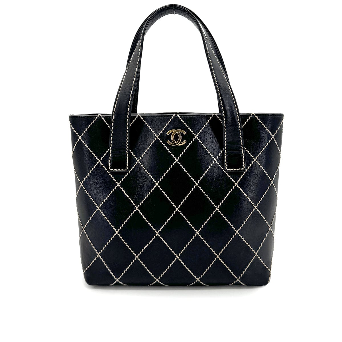 Luxury Promise Japan CHANEL VINTAGE WILD STITCH HAND BAG BLACK LEATHER 90275035