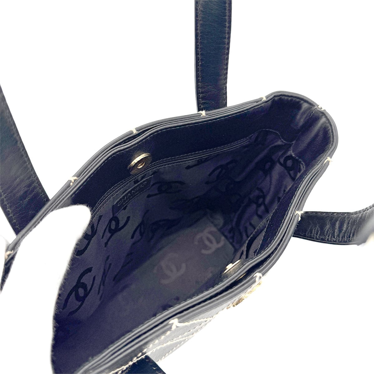 Luxury Promise Japan CHANEL VINTAGE WILD STITCH HAND BAG BLACK LEATHER 90275035