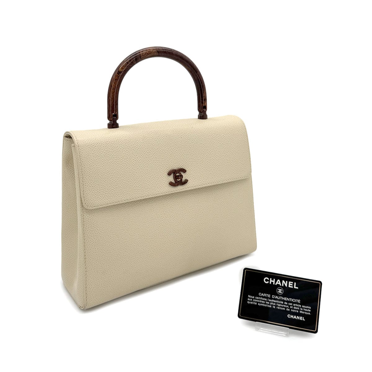 Luxury Promise Japan CHANEL VINTAGE WOOD HANDLE HAND BAG BEIGE CAVIAR SKIN 90282064