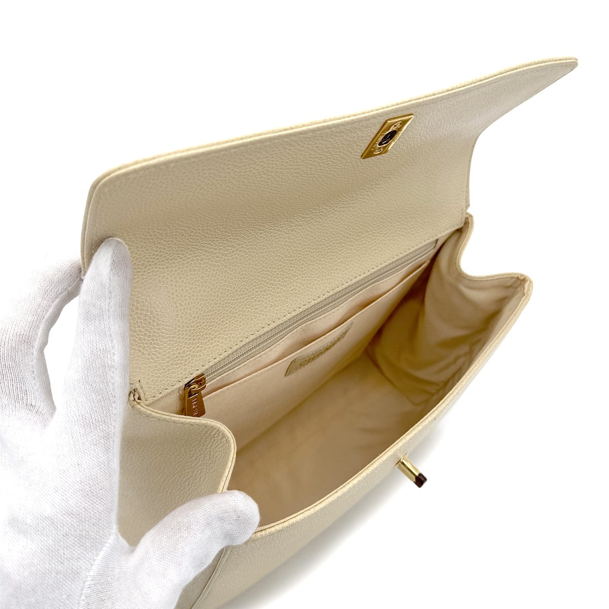 Luxury Promise Japan CHANEL VINTAGE WOOD HANDLE HAND BAG BEIGE CAVIAR SKIN 90282064