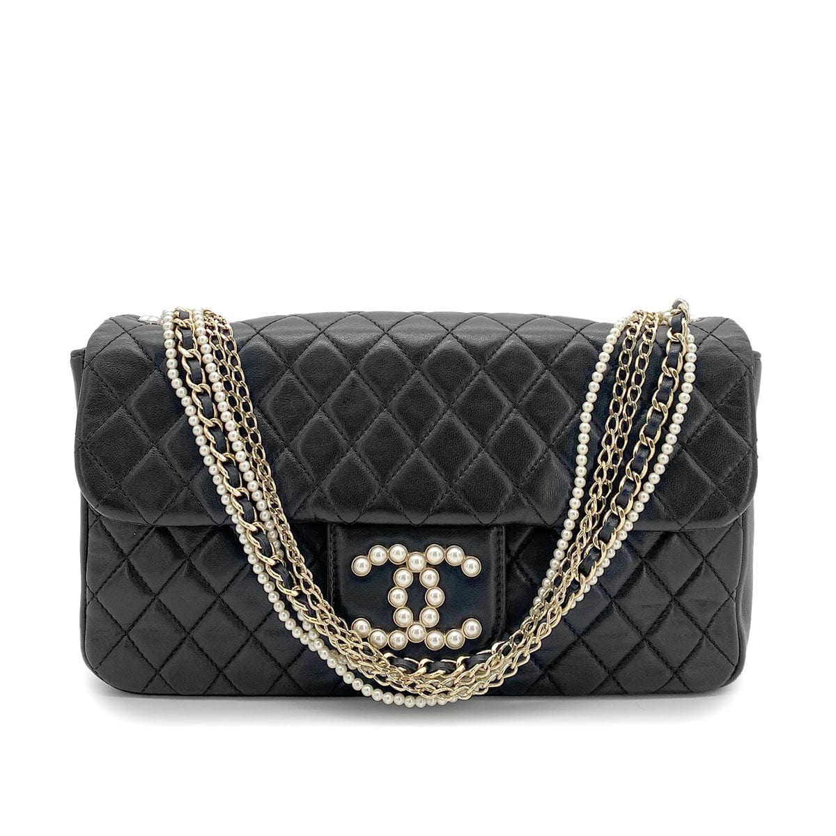 Luxury Promise Japan CHANEL WESTMINSTER CHAIN SHOULDER BAG FAKE PEARL BLACK LAMB SKIN 90261575