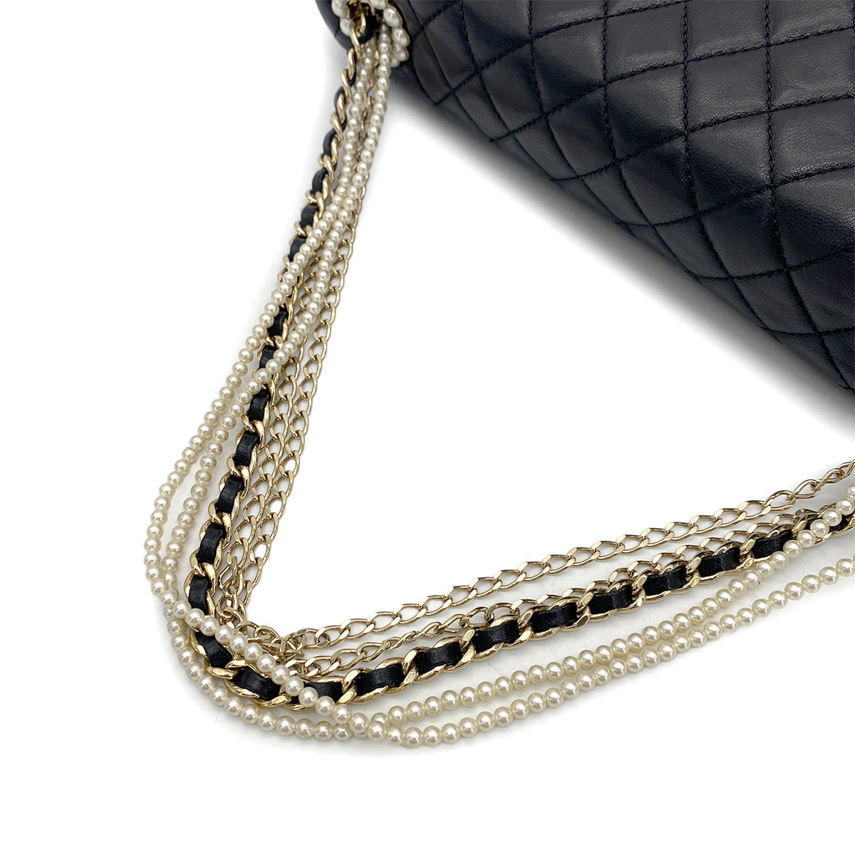 Luxury Promise Japan CHANEL WESTMINSTER CHAIN SHOULDER BAG FAUX PEARL BLACK LAMB SKIN 90261575