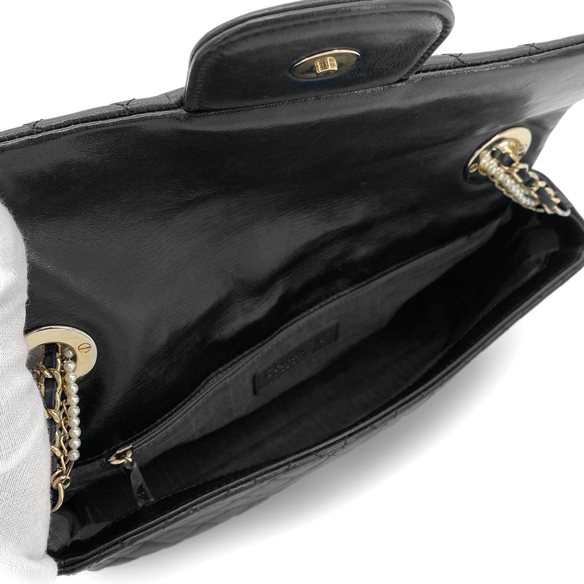 Luxury Promise Japan CHANEL WESTMINSTER CHAIN SHOULDER BAG FAUX PEARL BLACK LAMB SKIN 90261575