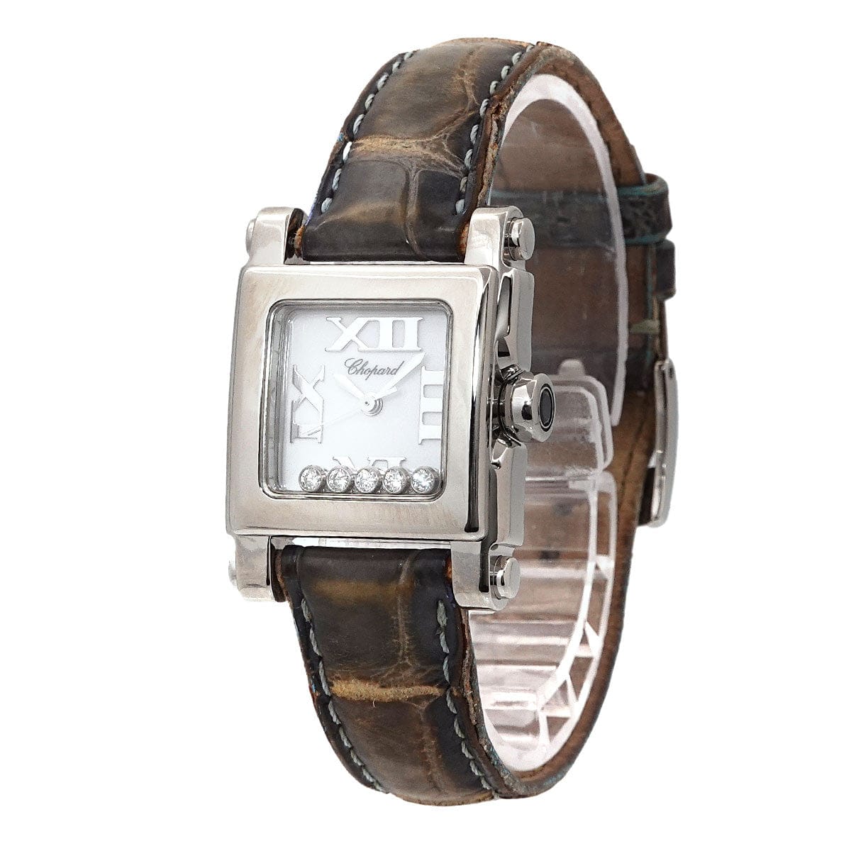Luxury Promise Japan Chopard Happy Sport 8516 Women's Watch with 5 Moving Diamonds and White Quartz Movement, 90299040