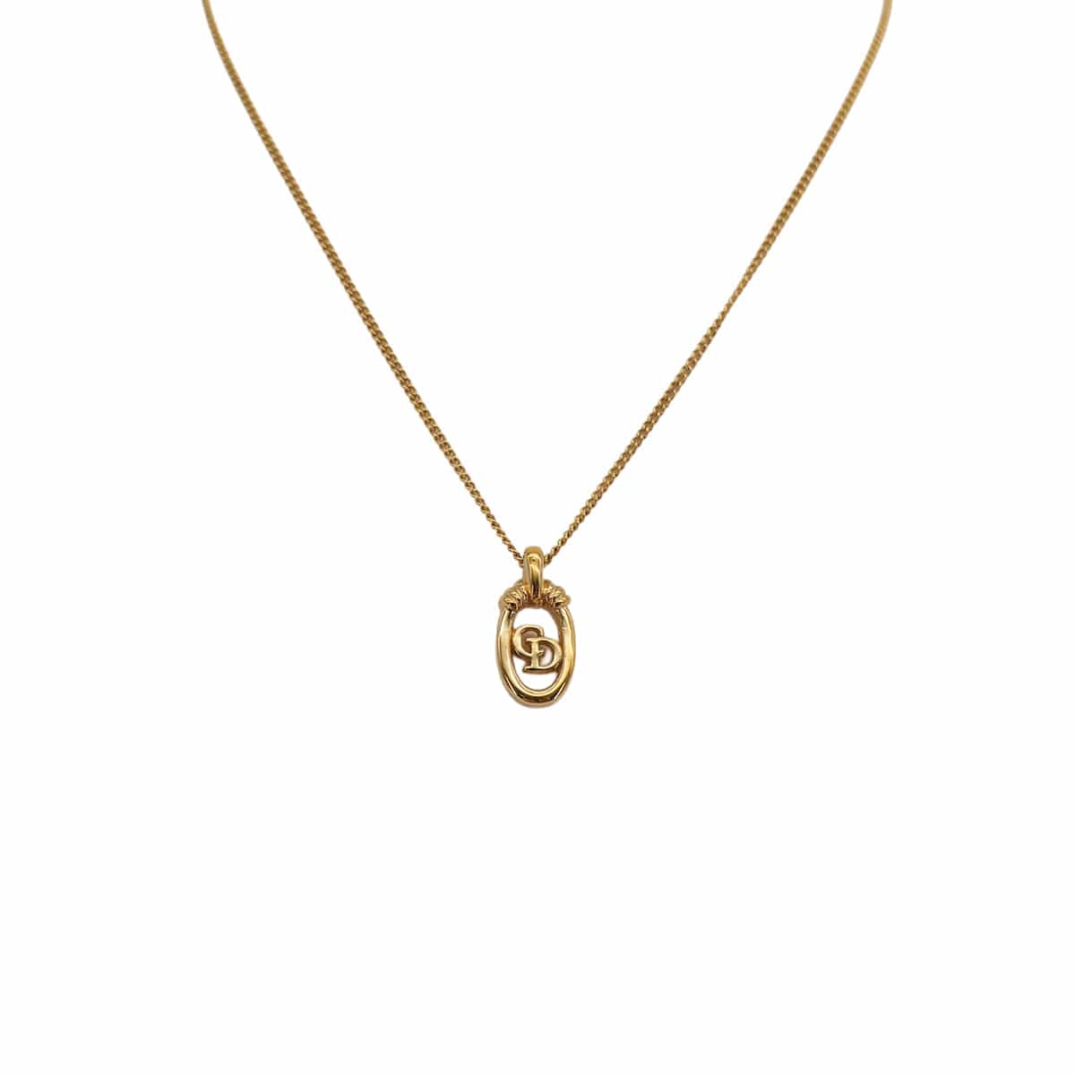 Luxury Promise Japan CHRISTIAN DIOR NECKLACE CD LOGO OVAL GOLD ACCESSORY 90323208