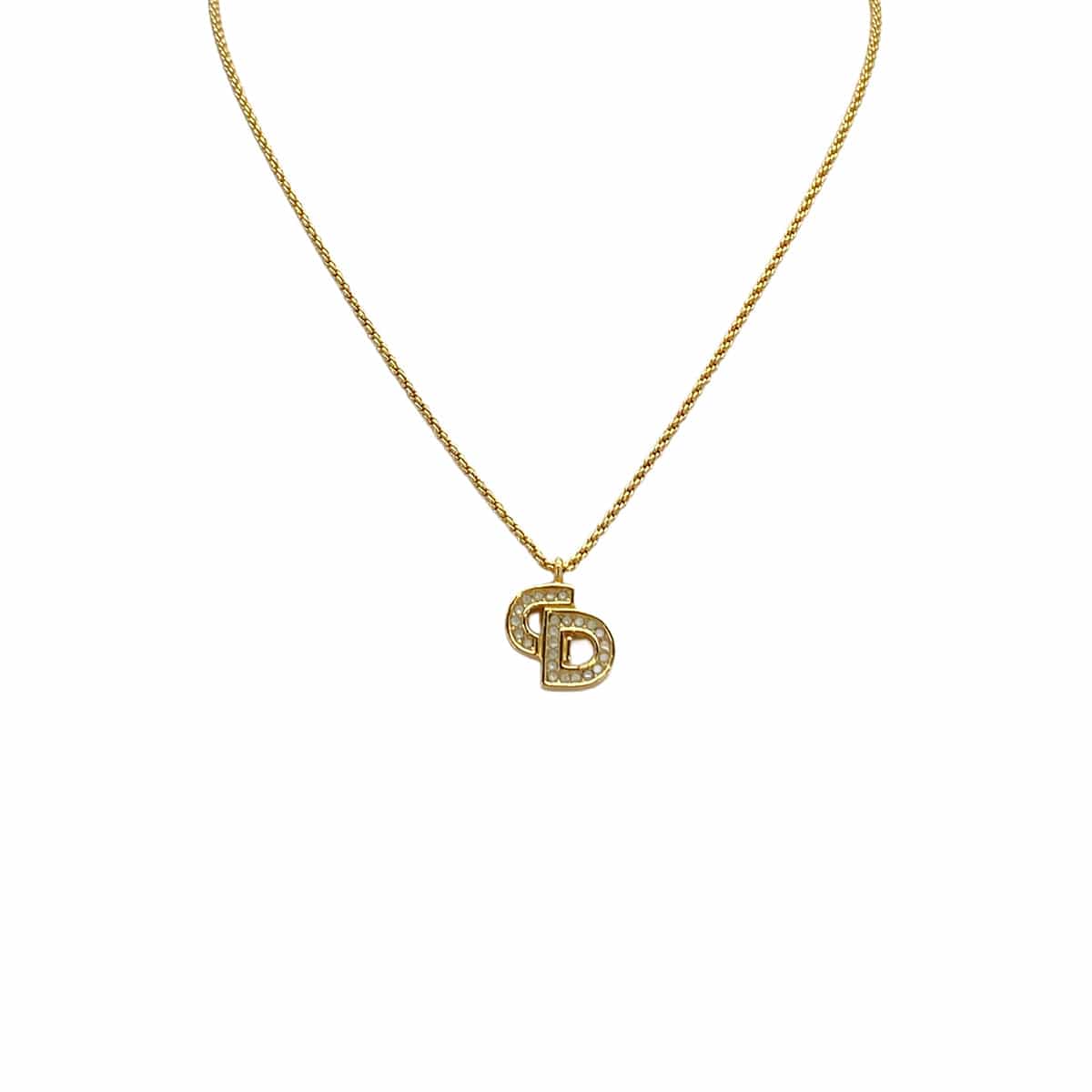 Luxury Promise Japan CHRISTIAN DIOR NECKLACE CD LOGO RHINESTONE GOLD ACCESSORY 90324648