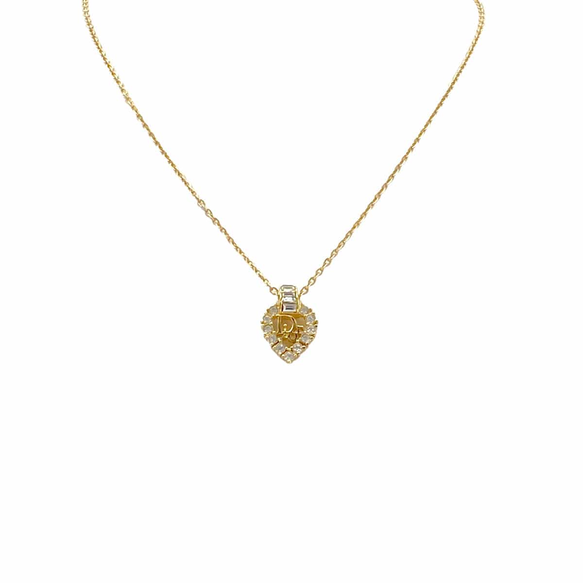 Luxury Promise Japan CHRISTIAN DIOR NECKLACE LOGO HEART RHINESTONE GOLD ACCESSORY 90301662