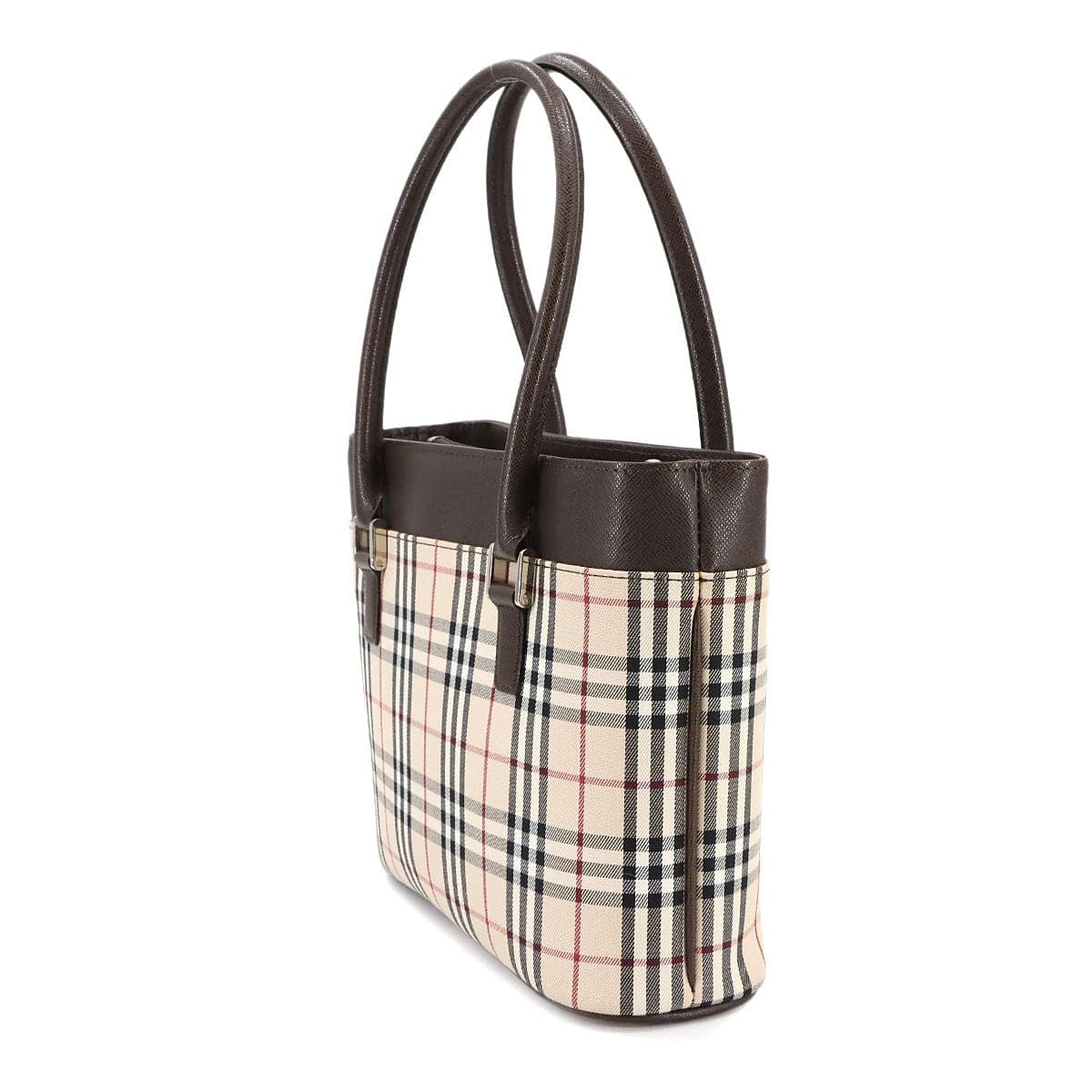 Luxury Promise Japan BURBERRY Plaid Hand Bag Canvas Leather Beige Brown Purse 90299650