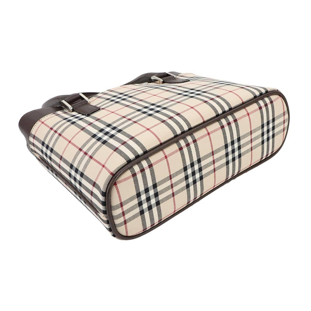 Luxury Promise Japan BURBERRY Plaid Hand Bag Canvas Leather Beige Brown Purse 90299650