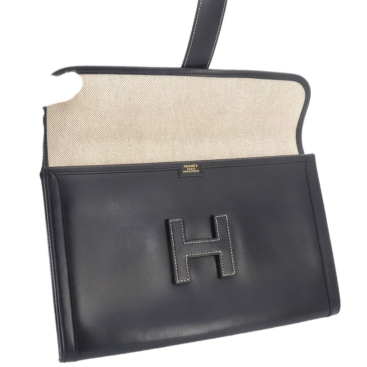 Luxury Promise Japan HERMES Jige PM Clutch Bag Box Calf Black Purse 90327263