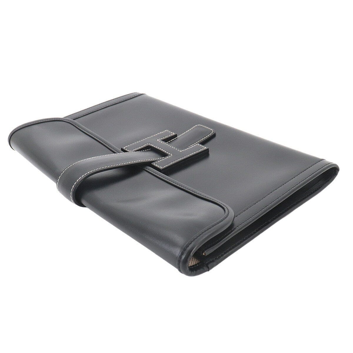 Luxury Promise Japan HERMES Jige PM Clutch Bag Box Calf Black Purse 90327263