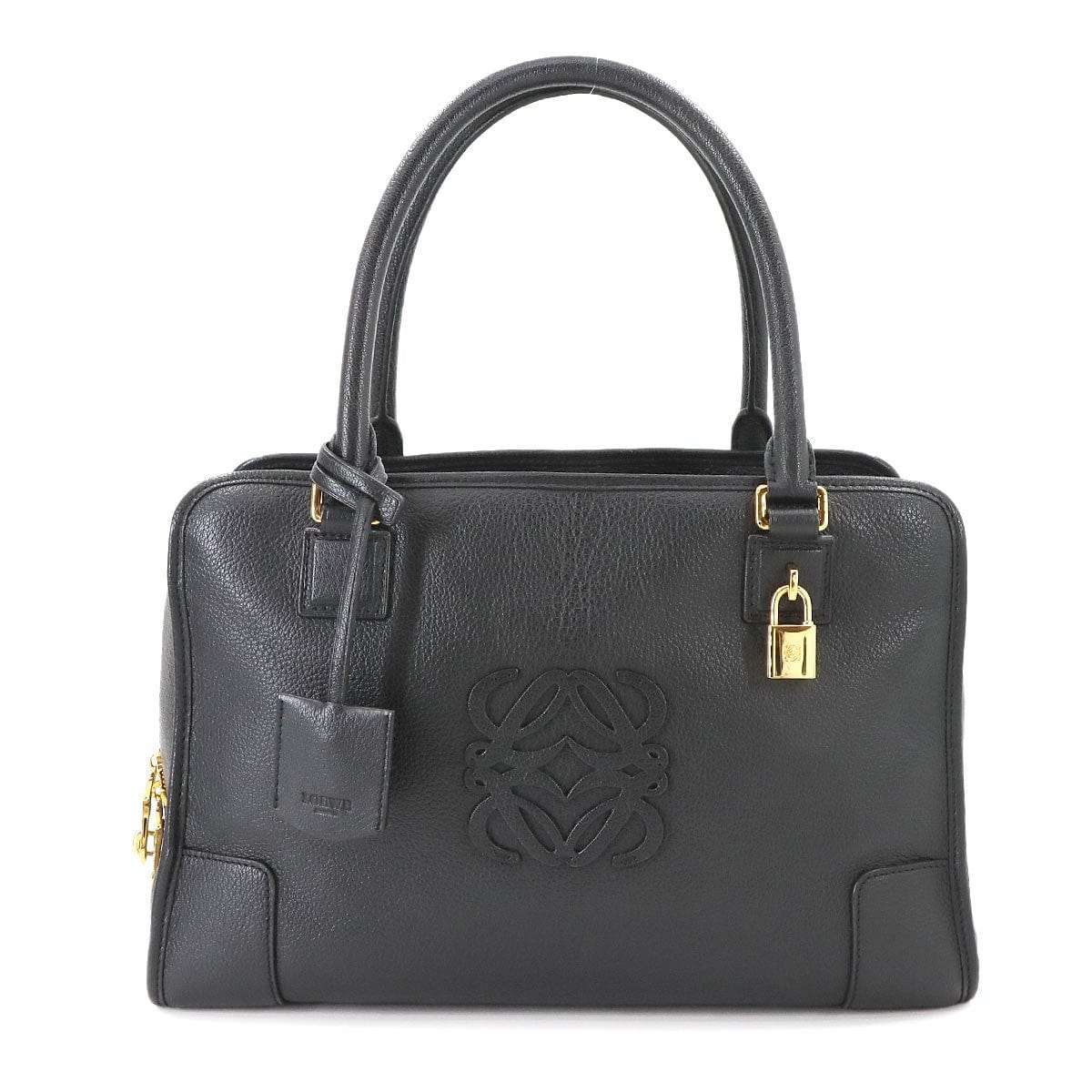 Luxury Promise Japan LOEWE Amazona 36 Hand Bag Leather Black Anagram Purse 90287656