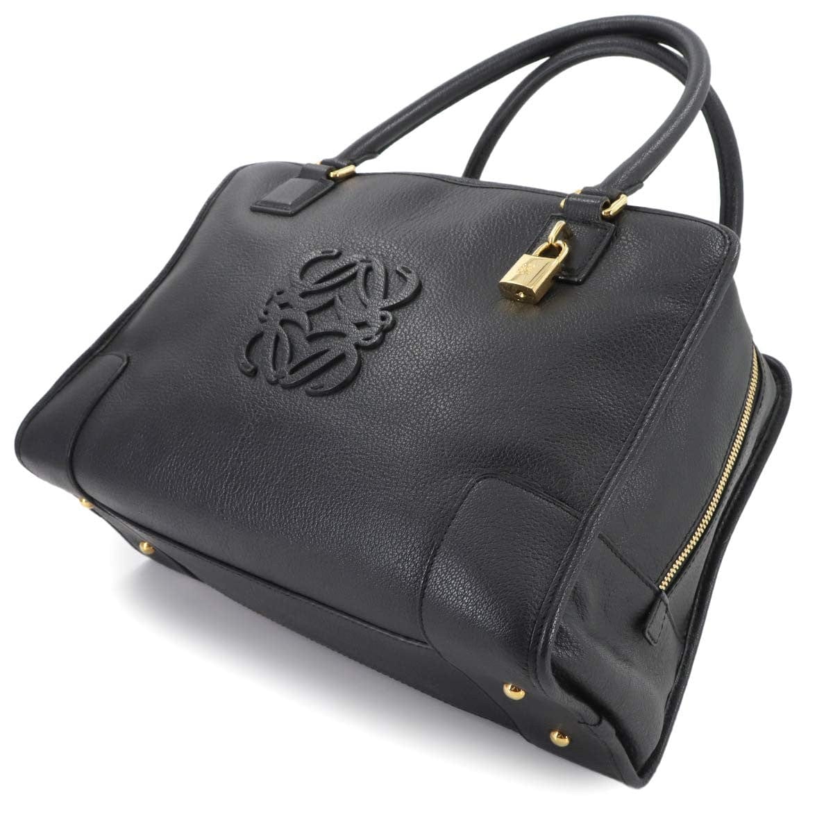 Luxury Promise Japan LOEWE Amazona 36 Hand Bag Leather Black Anagram Purse 90287656