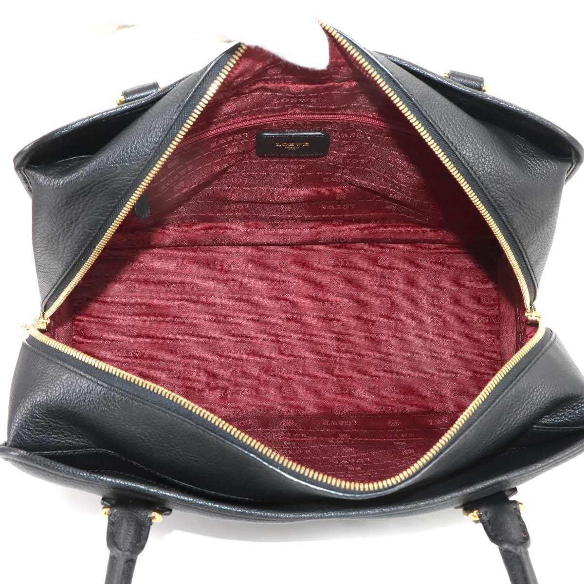 Luxury Promise Japan LOEWE Amazona 36 Hand Bag Leather Black Anagram Purse 90287656