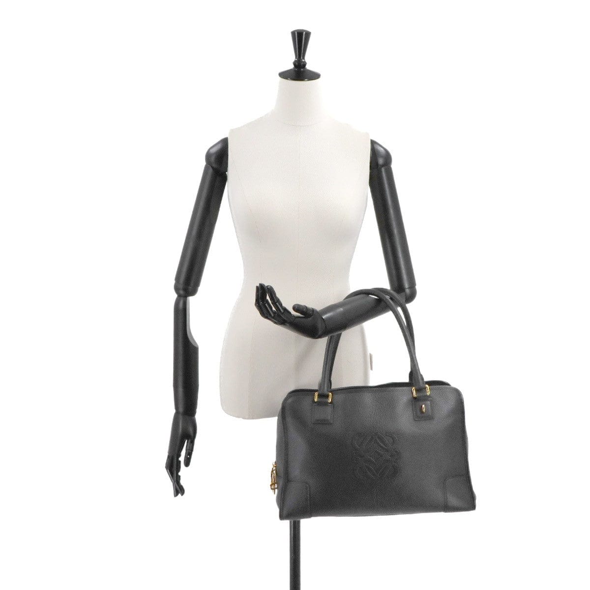 Luxury Promise Japan LOEWE Amazona 36 Hand Bag Leather Black Anagram Purse 90287656