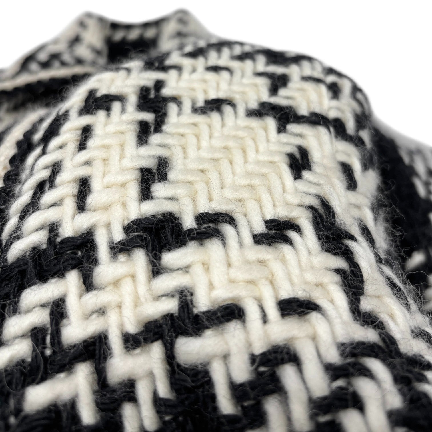 Luxury Promise Japan CELINE Vintage Macadam Logo Tweed Jacket Zip Black White Gold Wool Collar