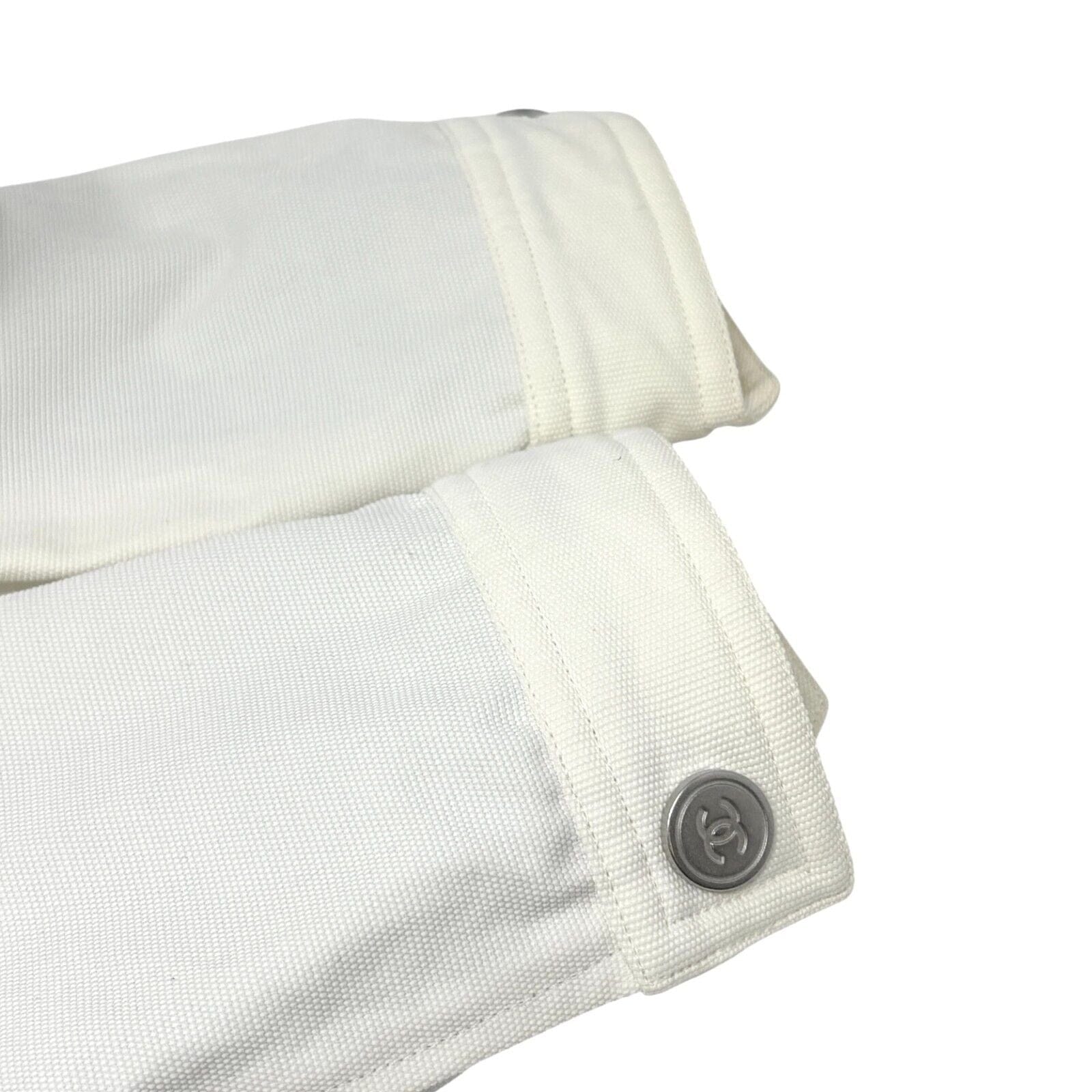 Luxury Promise Japan CHANEL Sport Vintage 01P CC Mark Logo Zipped Jacket #36 White Gray Cotton
