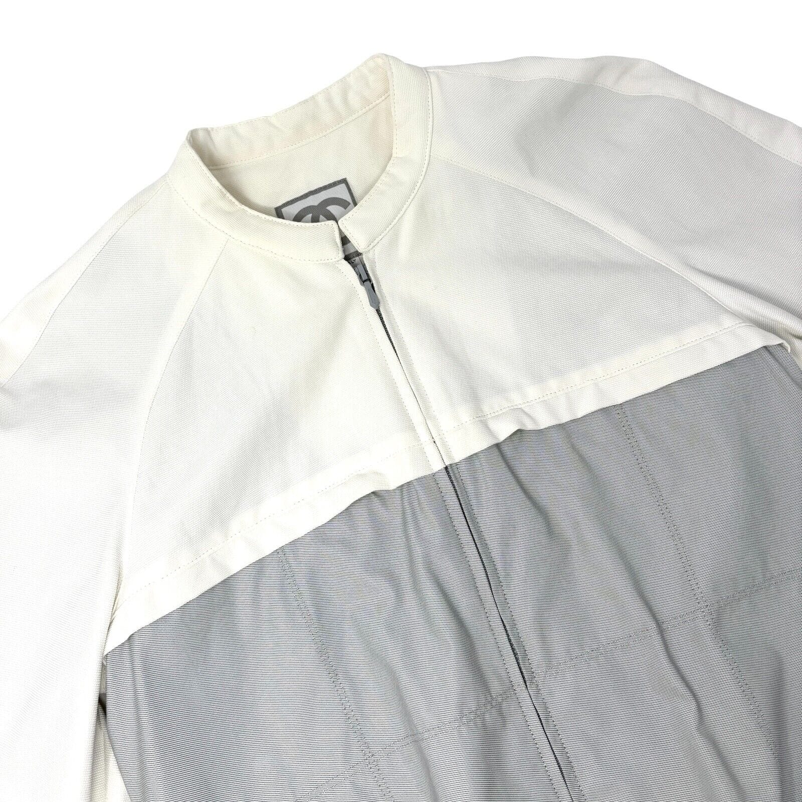 Luxury Promise Japan CHANEL Sport Vintage 01P CC Mark Logo Zipped Jacket #36 White Gray Cotton