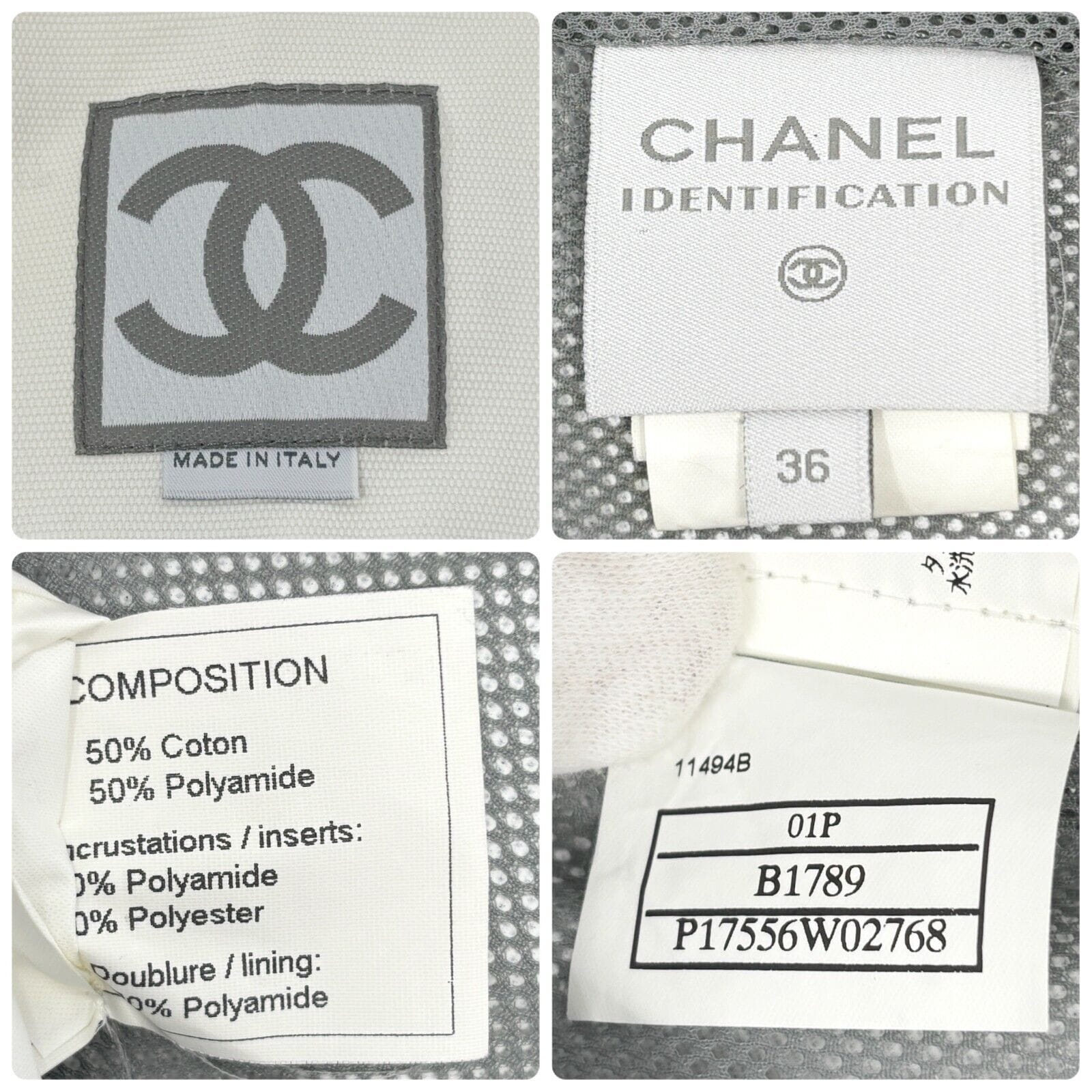 Luxury Promise Japan CHANEL Sport Vintage 01P CC Mark Logo Zipped Jacket #36 White Gray Cotton