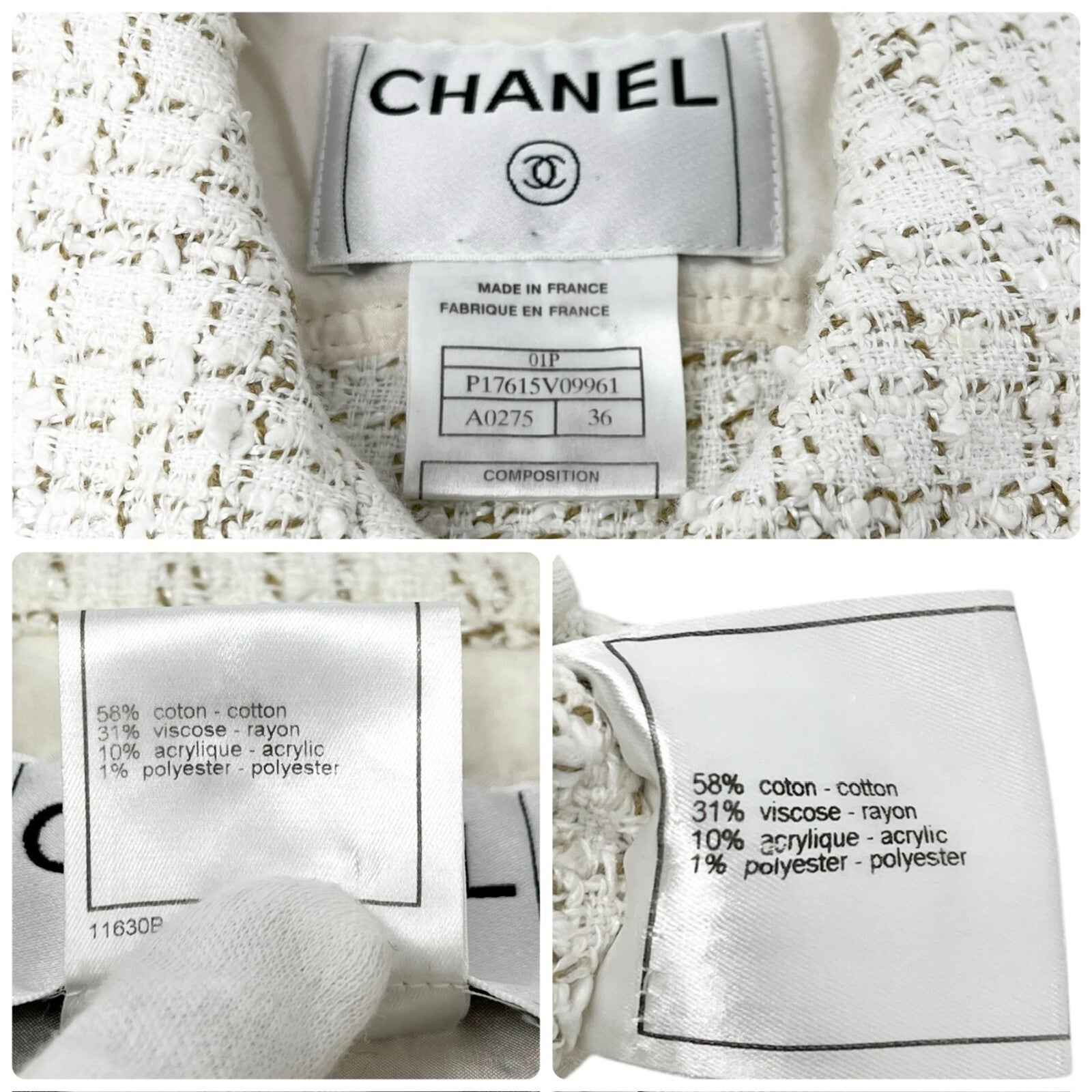 Luxury Promise Japan CHANEL Vintage 01P CC Mark Logo Sleeveless Vest Jacket #36 White Cotton Button