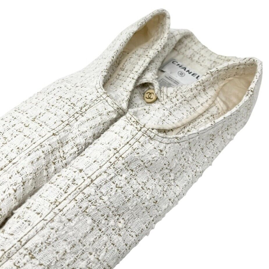 Luxury Promise Japan CHANEL Vintage 01P CC Mark Logo Sleeveless Vest Jacket #36 White Cotton Button