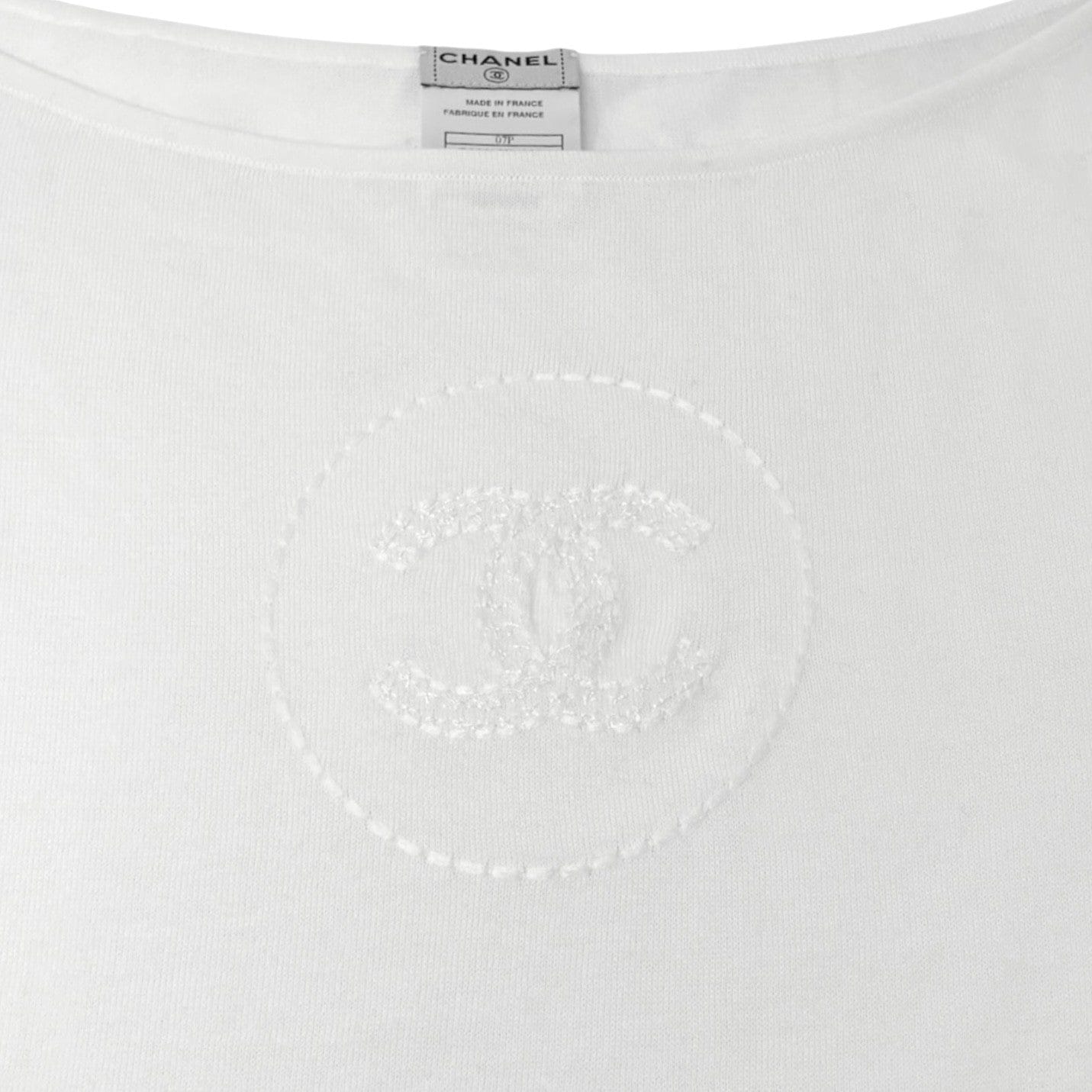 Luxury Promise Japan CHANEL Vintage 07P CC Logo Summer Knit Top Tank #38 Boat Neck White Sleeveless
