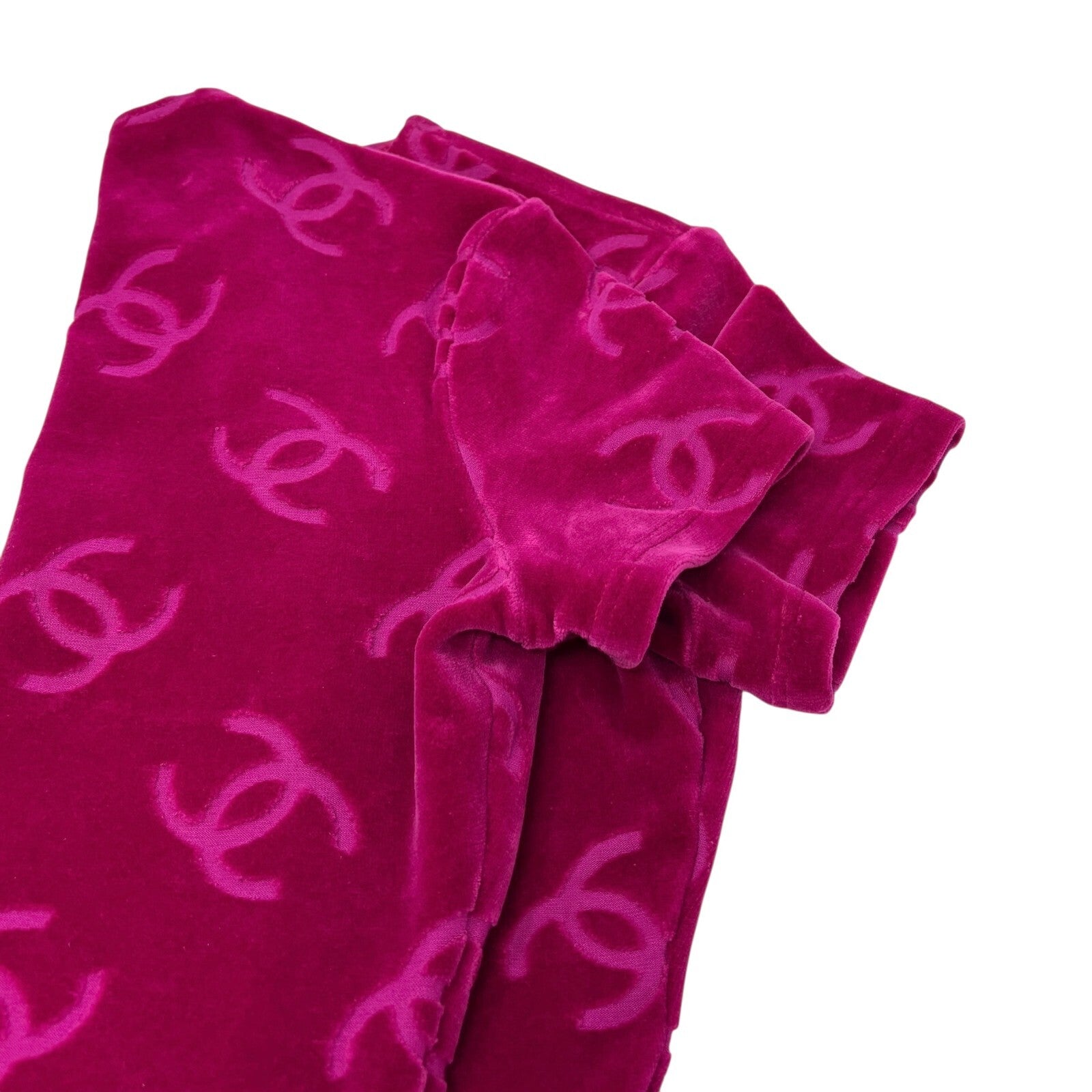 Luxury Promise Japan CHANEL Vintage 1996 CC Logo Velour T-shirt #40 Short Sleeve Top Pink Red