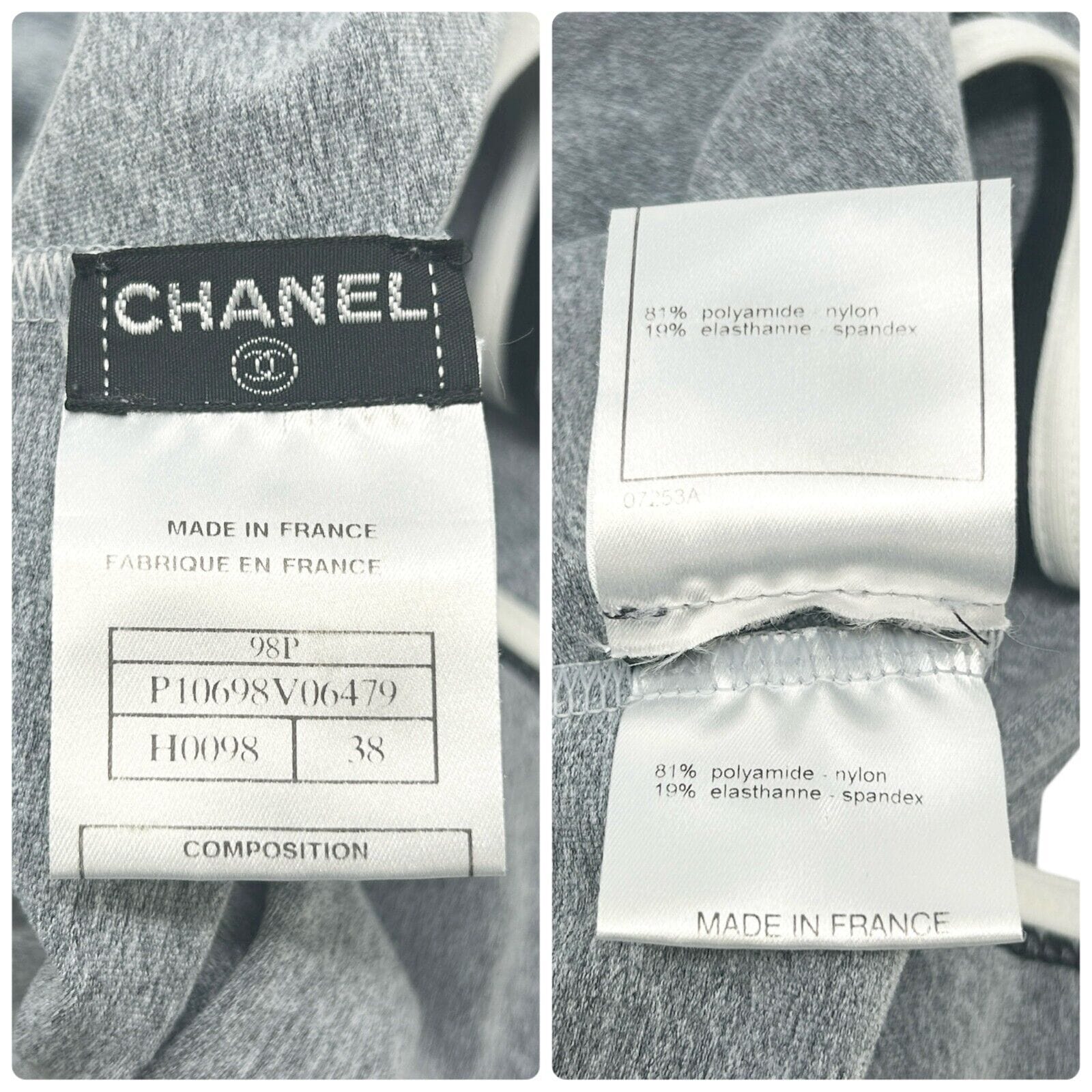 Luxury Promise Japan CHANEL Vintage 98P CC Mark Logo Tank Top #38 Camisole Gray Black Nylon