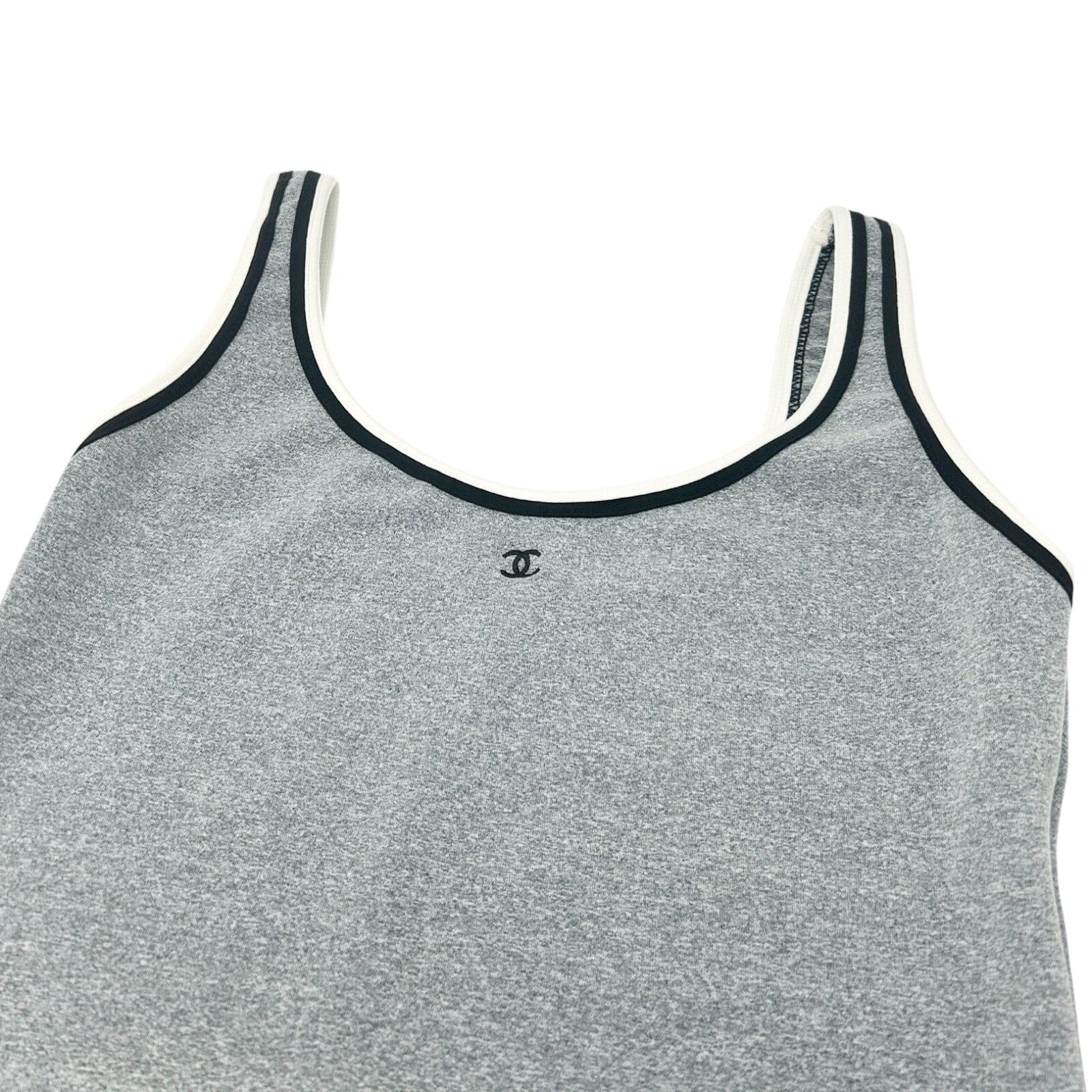 Luxury Promise Japan CHANEL Vintage 98P CC Mark Logo Tank Top #38 Camisole Gray Black Nylon