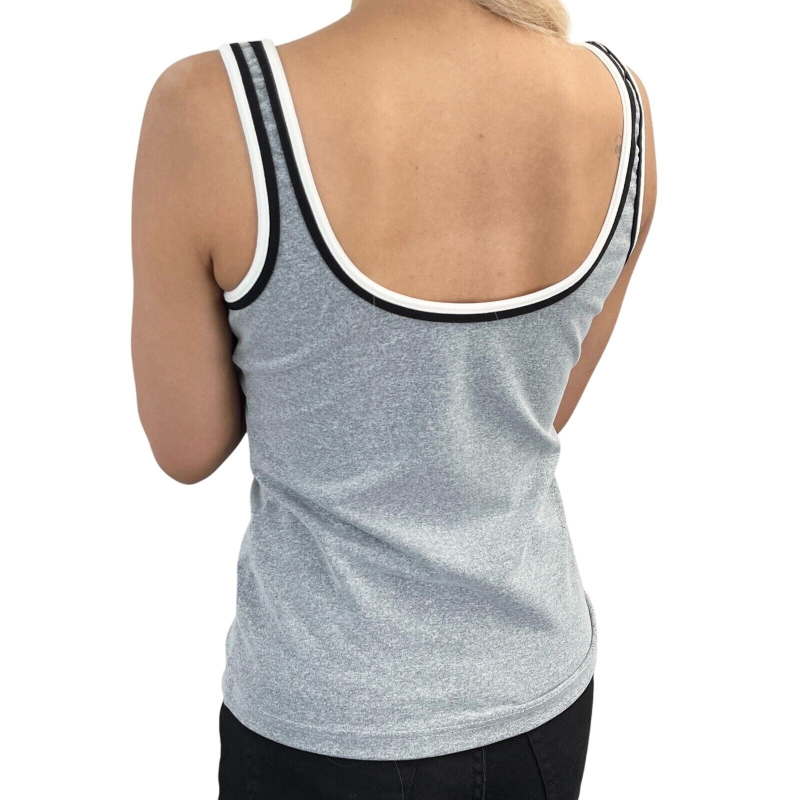 Luxury Promise Japan CHANEL Vintage 98P CC Mark Logo Tank Top #38 Camisole Gray Black Nylon