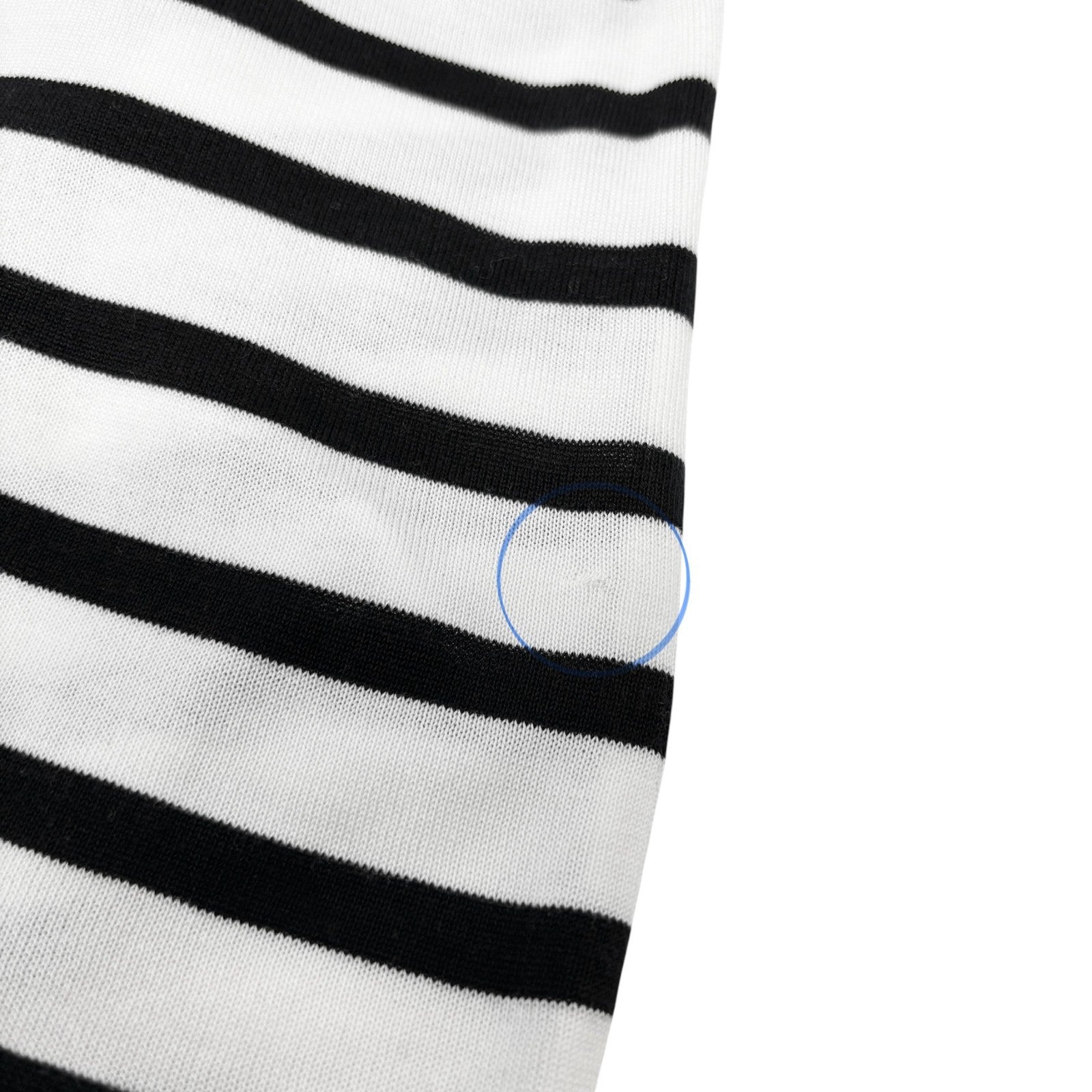 Luxury Promise Japan CHANEL Vintage CC Logo Stripe Short Sleeve Top #36 Black White Cotton Shirt