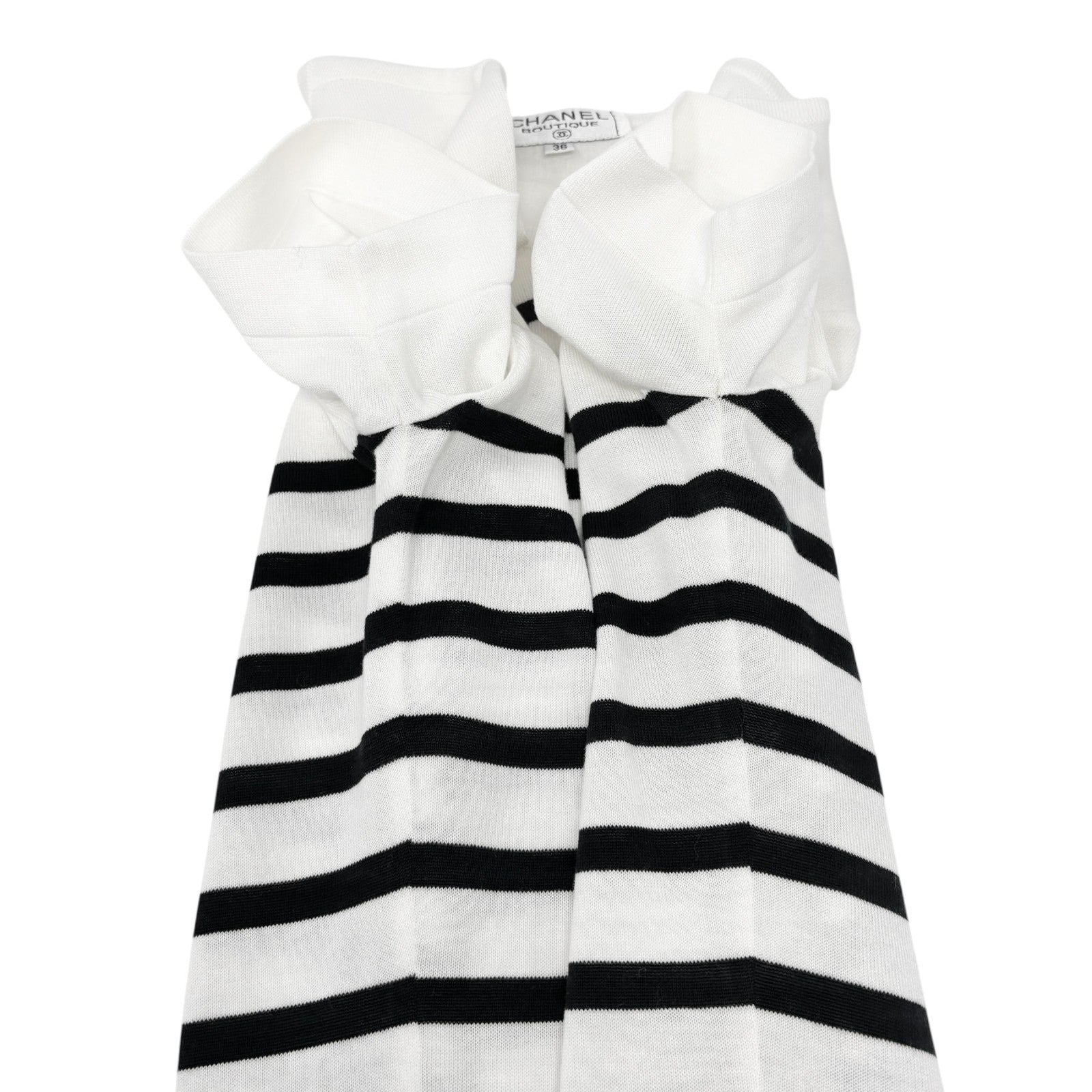Luxury Promise Japan CHANEL Vintage CC Logo Stripe Short Sleeve Top #36 Black White Cotton Shirt