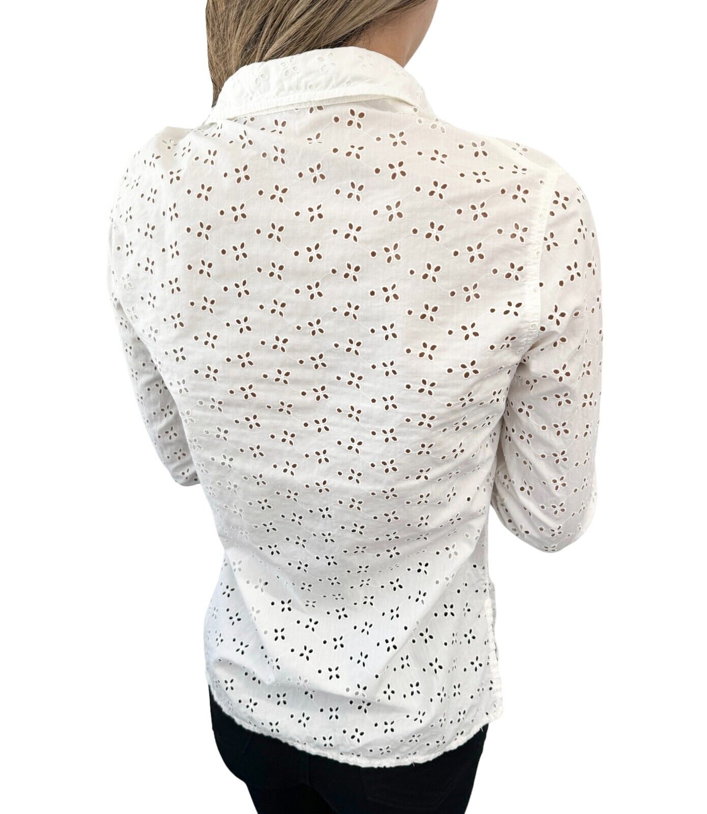 Luxury Promise Japan CHANEL Vintage CC Punching Shirt Top Frill Button Up Blouse White Cotton RankAB