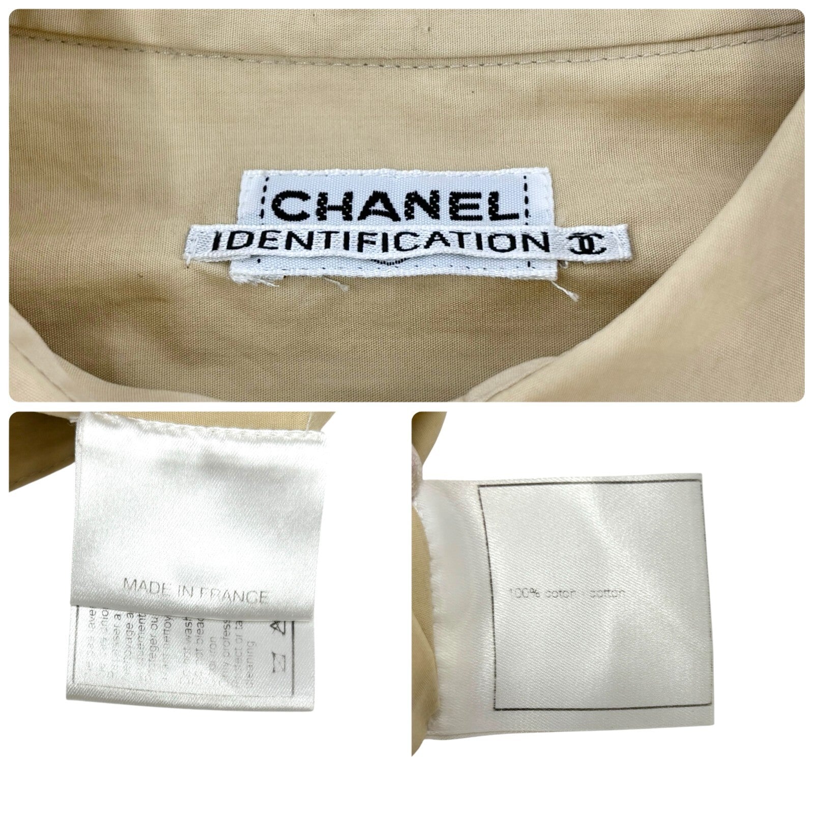 Luxury Promise Japan CHANEL Vintage Logo Button Shirt Blouse Long Sleeve Top Cream Cotton Quilting