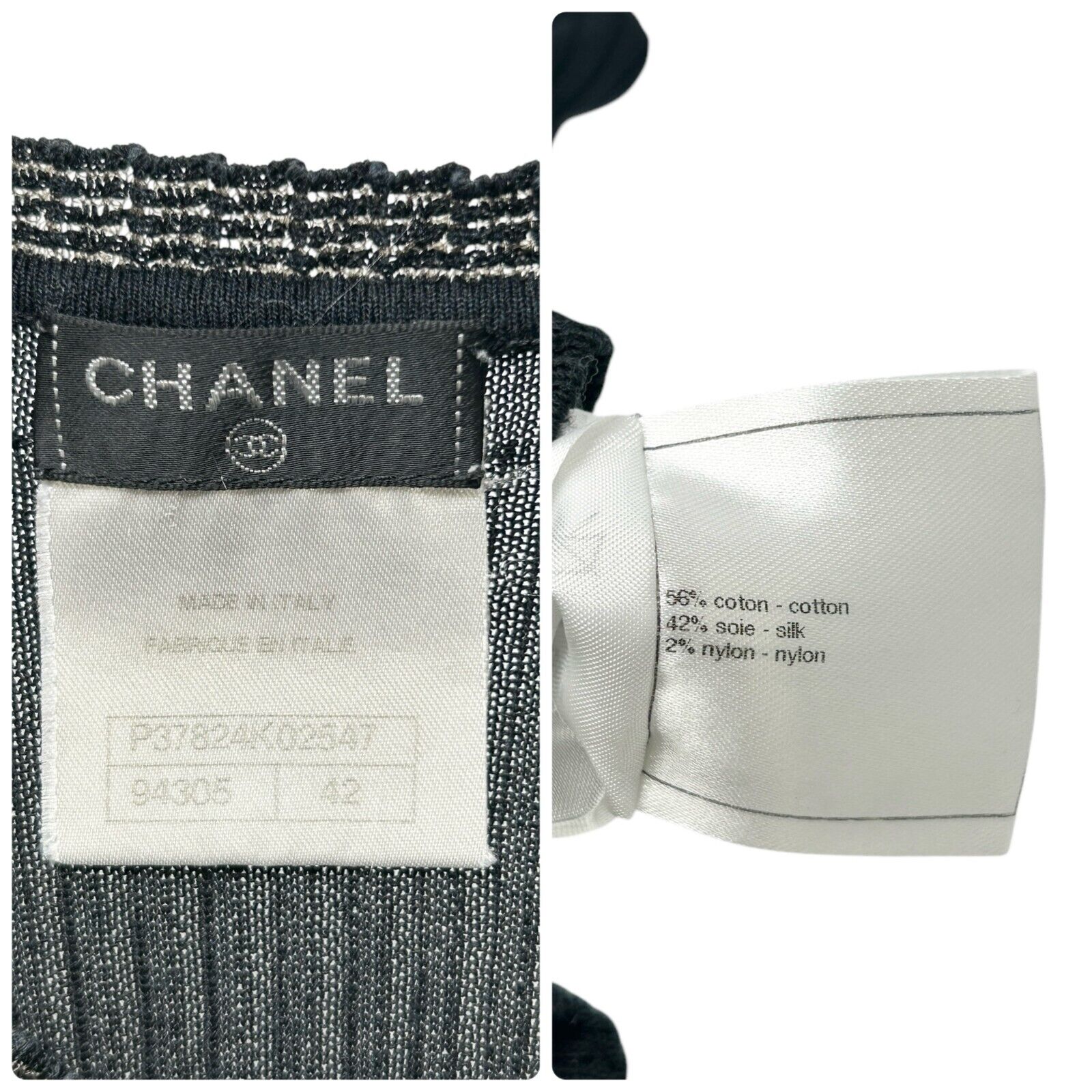 Luxury Promise Japan CHANEL Vintage P37824 CC Mark Logo See-through T-shirt Top #42 Black Cotton