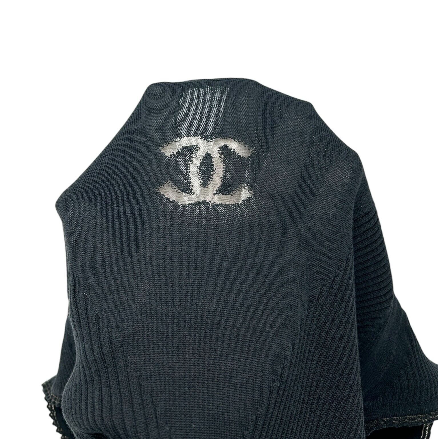 Luxury Promise Japan CHANEL Vintage P37824 CC Mark Logo See-through T-shirt Top #42 Black Cotton