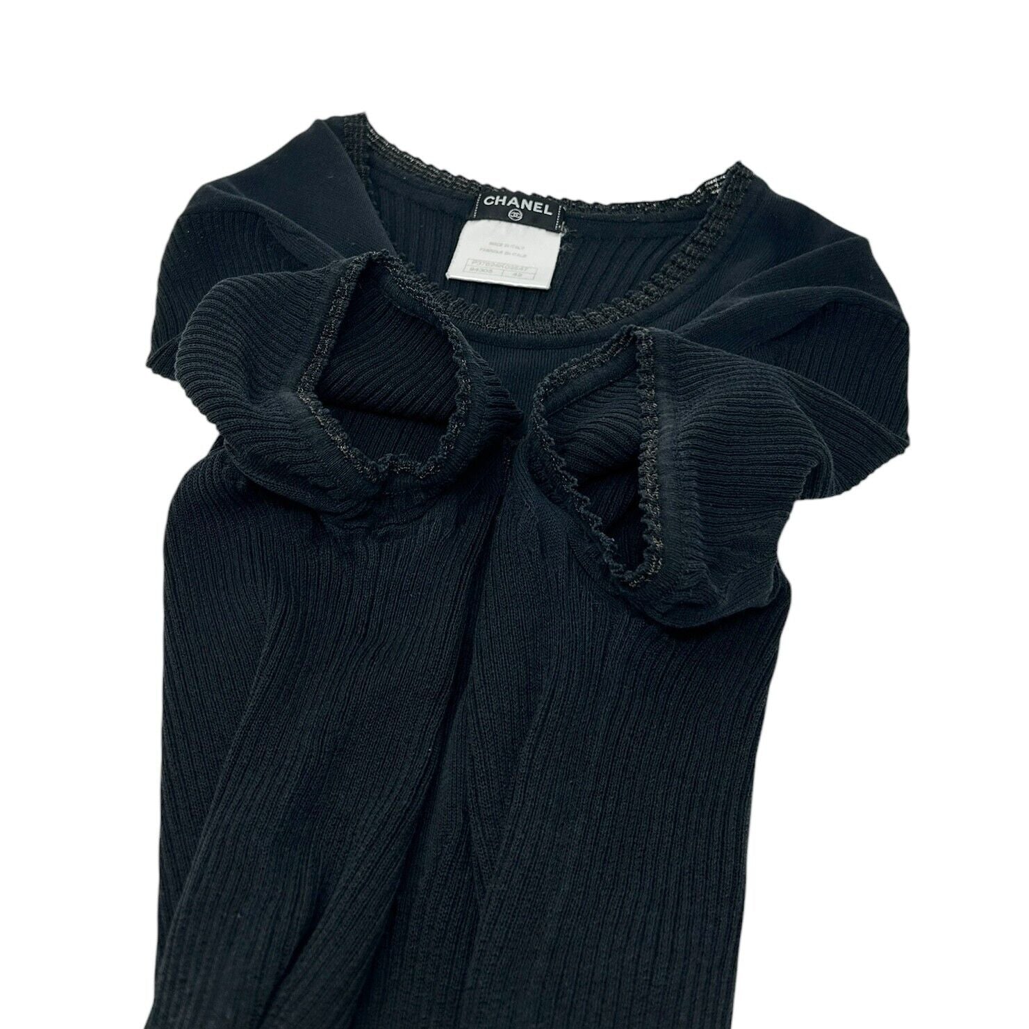 Luxury Promise Japan CHANEL Vintage P37824 CC Mark Logo See-through T-shirt Top #42 Black Cotton