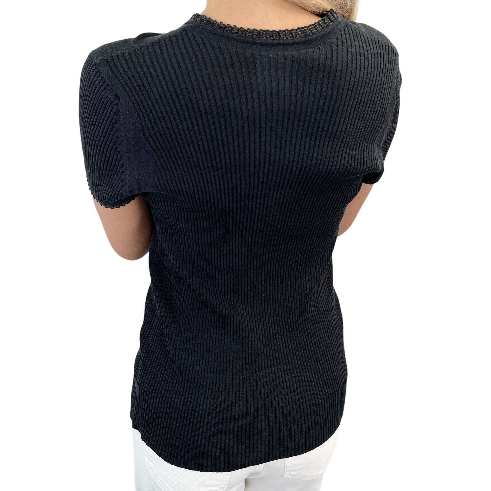 Luxury Promise Japan CHANEL Vintage P37824 CC Mark Logo See-through T-shirt Top #42 Black Cotton