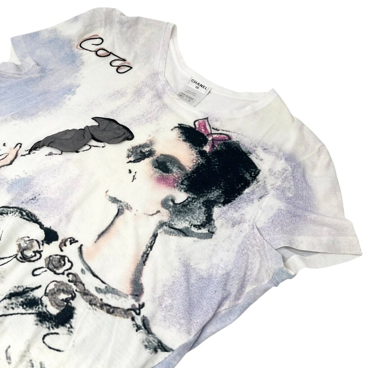 Luxury Promise Japan CHANEL Vintage P37873 CC Logo T-shirt Top #46 White Short Sleeve Cotton RankAB+