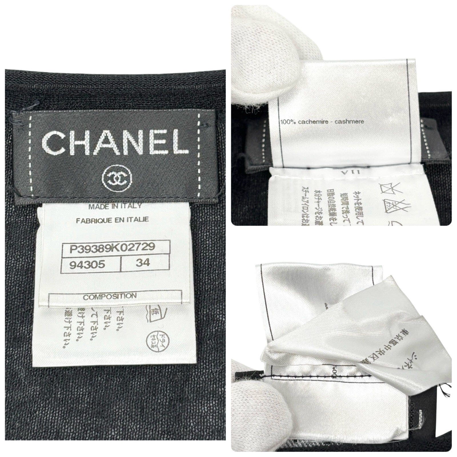 Luxury Promise Japan CHANEL Vintage P39389 CC Logo Cardigan #34 Sweater Knit Top Black Cashmere