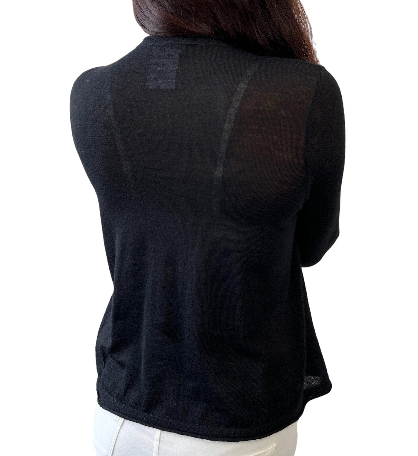 Luxury Promise Japan CHANEL Vintage P39389 CC Logo Cardigan #34 Sweater Knit Top Black Cashmere