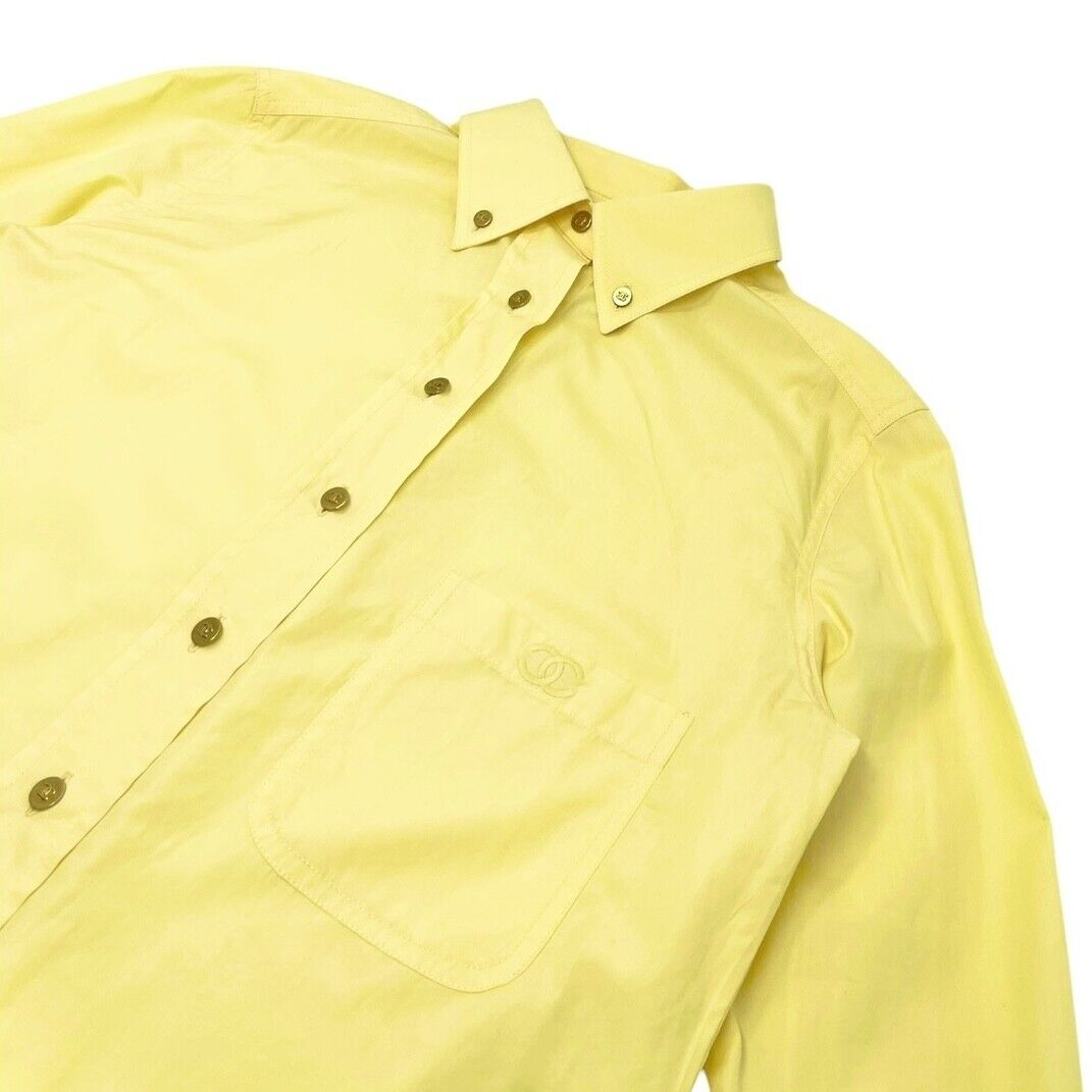 Luxury Promise Japan CHANEL Vintage PO4946 CC Mark Logo Shirt Top #36 Button Up Yellow Gold Cotton