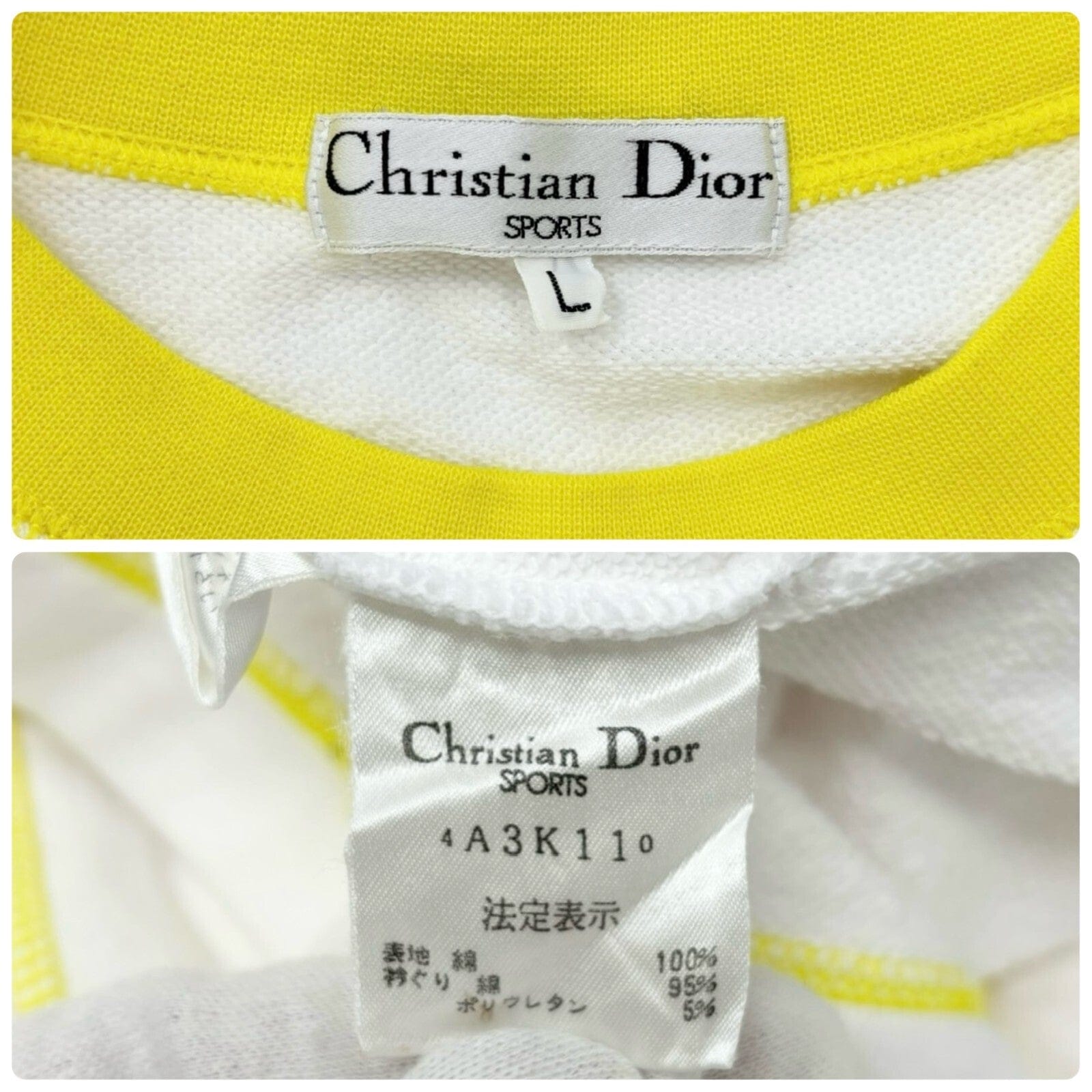 Luxury Promise Japan Christian Dior Sports Vintage Big Logo Sweatshirt Top #L Yellow Cotton Rank AB