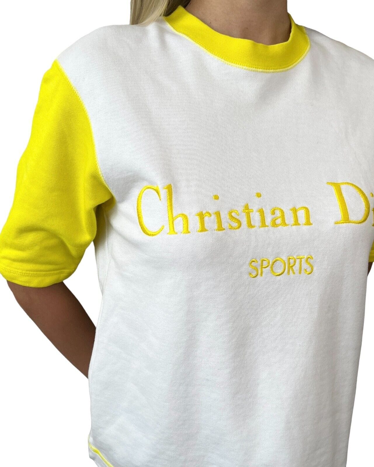 Luxury Promise Japan Christian Dior Sports Vintage Big Logo Sweatshirt Top #L Yellow Cotton Rank AB