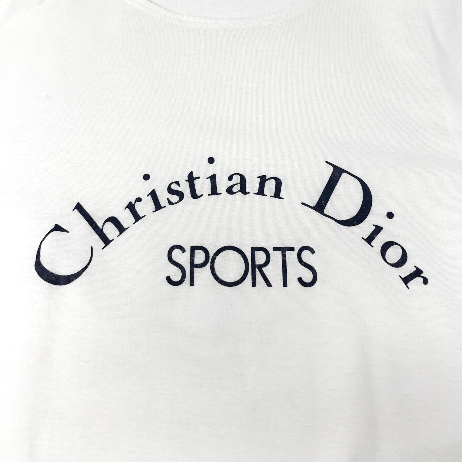 Luxury Promise Japan Christian Dior Sports Vintage Big Logo T-shirt Top #M White Dark Blue Cotton